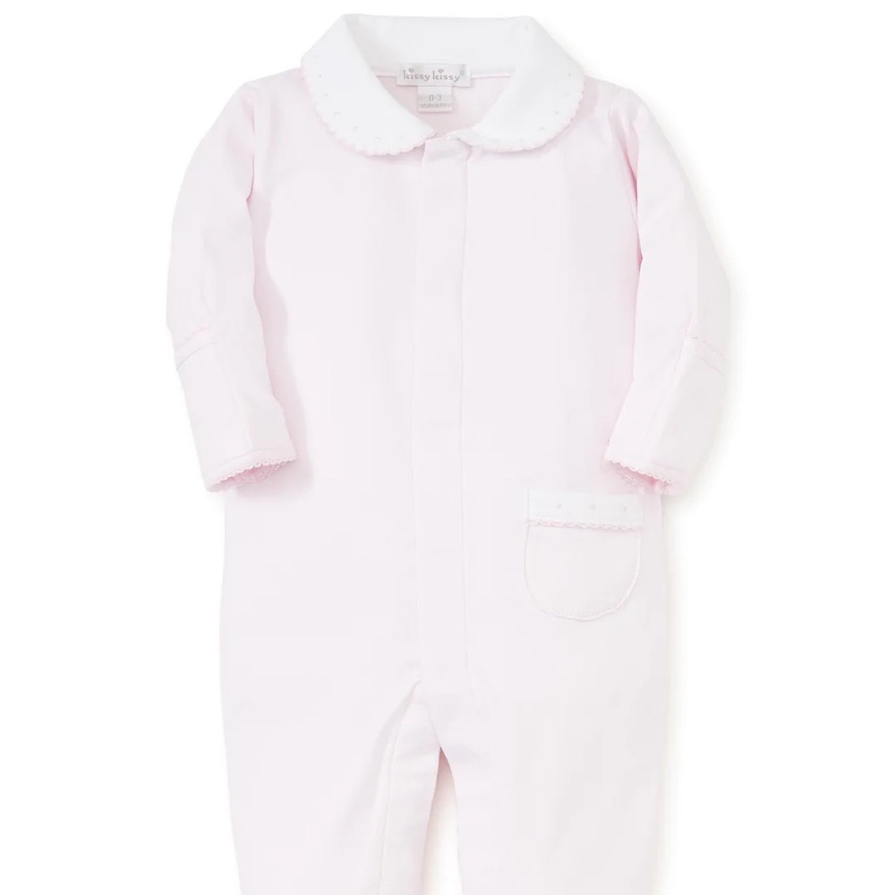 Kissy kissy pink pajama neckline white Pima cotton 0-3 months